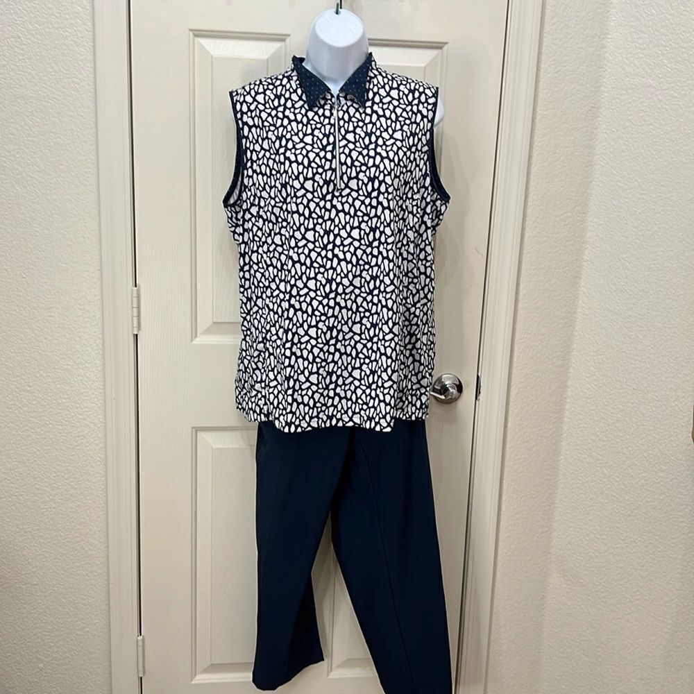 Lady Hagan Golf Top Slacks Matching Set Womens XLarge Sleeveless Navy Blue White - Picture 1 of 13